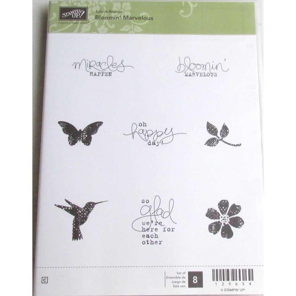 Stampin Up Bloomin Marvelous Stamp Set 8pc Butterfly Flower Sentiment Rubber Cra